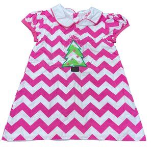 Ruffle Girl Embroidered Christmas Tree Dress Girls Size 2 Chevron 100% Cotton